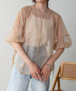 SHEER CHECK LANTERN SLEEVE BLOUSE