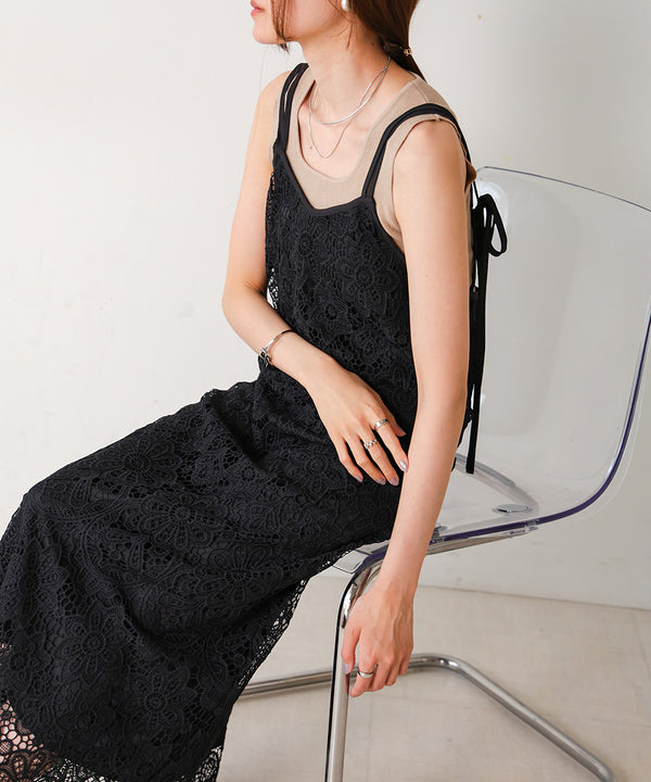 LACE BACK RIBBON CAMI DRESS