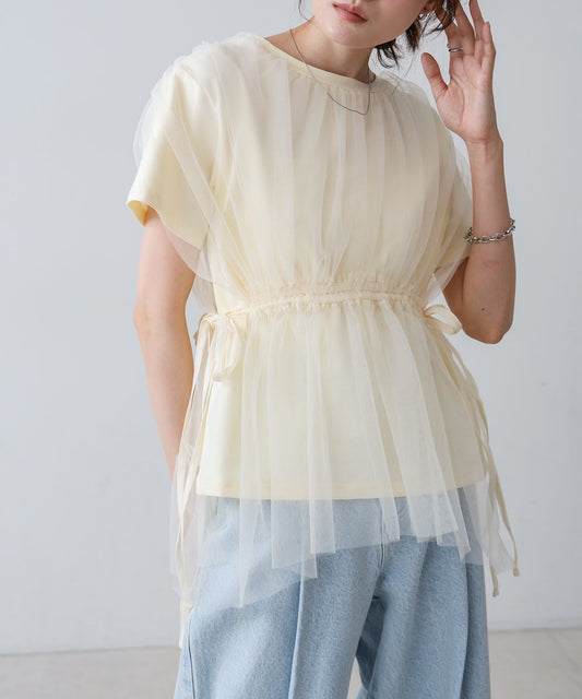 チュールドッキングギャザーカットソー