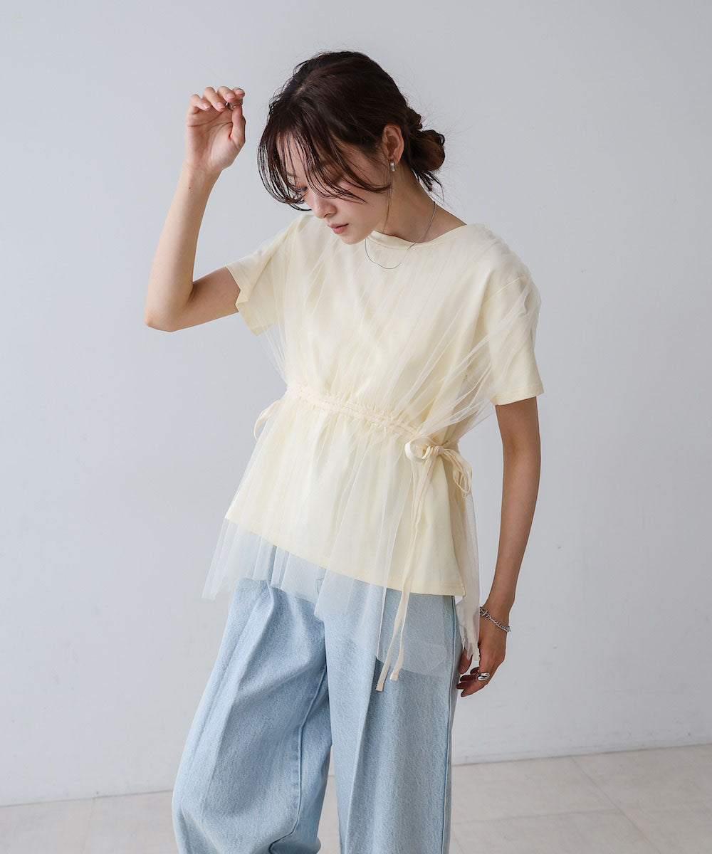 チュールドッキングギャザーカットソー