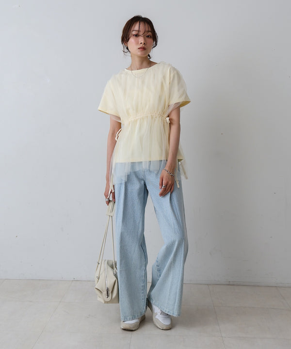 チュールドッキングギャザーカットソー