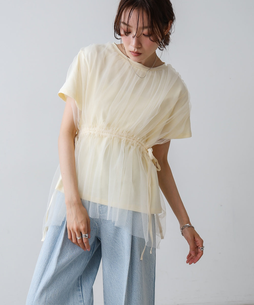 チュールドッキングギャザーカットソー