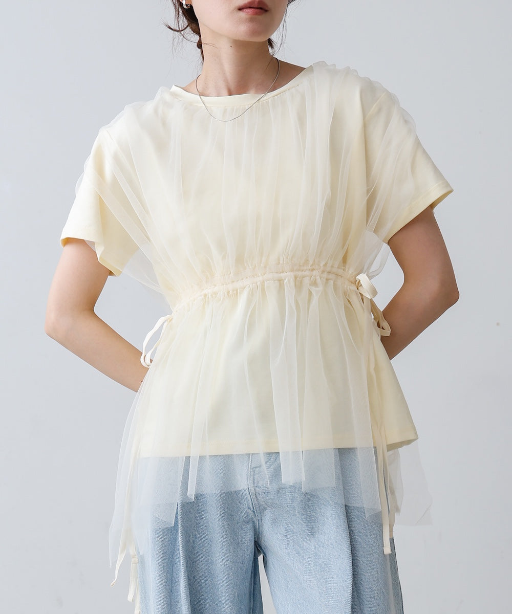 チュールドッキングギャザーカットソー