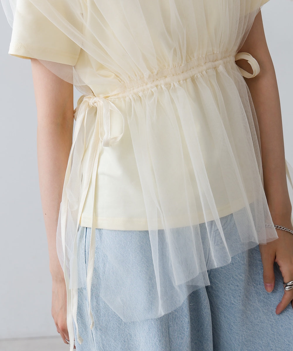 チュールドッキングギャザーカットソー