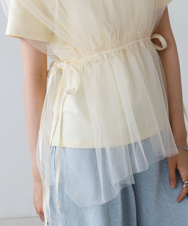 チュールドッキングギャザーカットソー