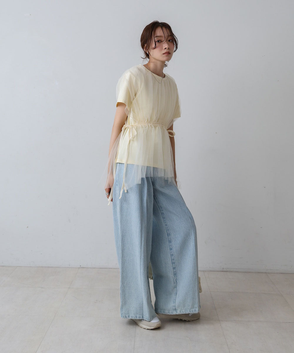 チュールドッキングギャザーカットソー