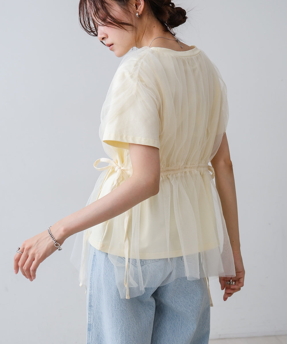 チュールドッキングギャザーカットソー