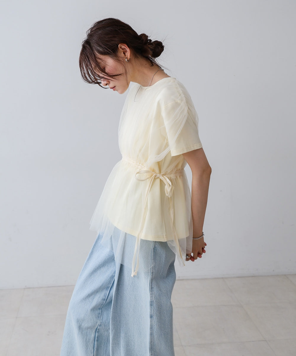 チュールドッキングギャザーカットソー