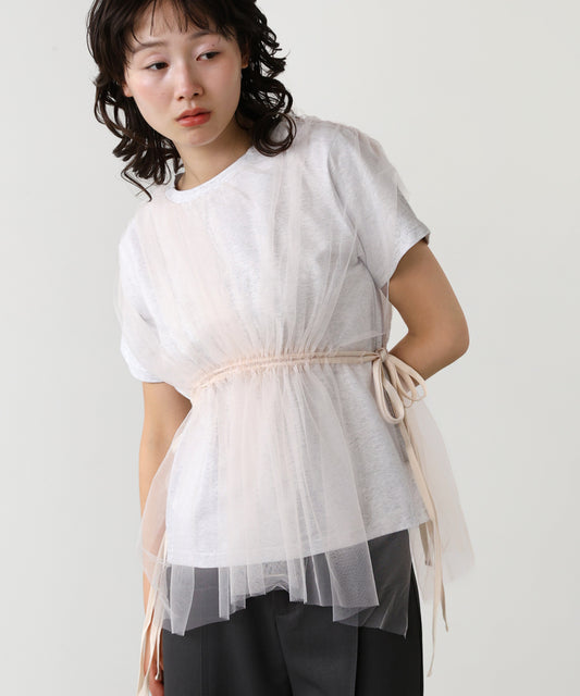 チュールドッキングギャザーカットソー
