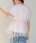 チュールドッキングギャザーカットソー
