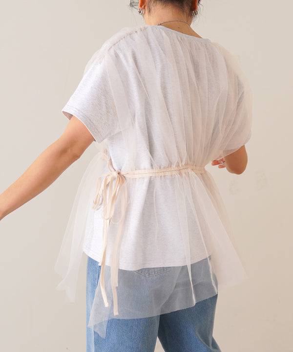 チュールドッキングギャザーカットソー