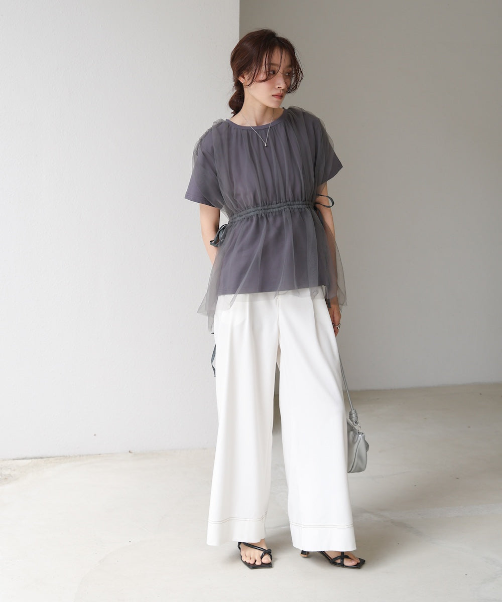 チュールドッキングギャザーカットソー