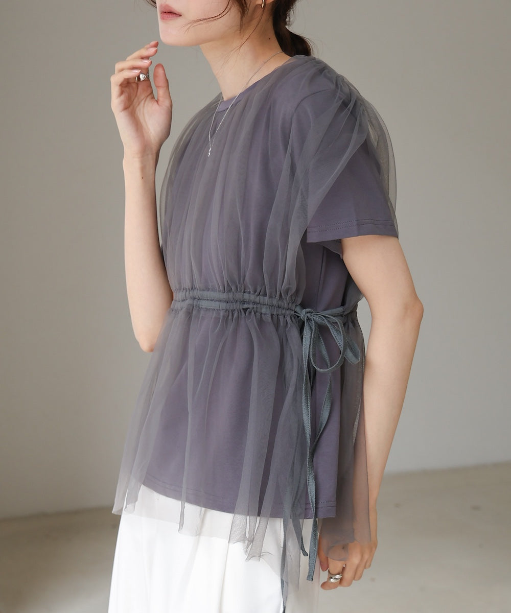 チュールドッキングギャザーカットソー