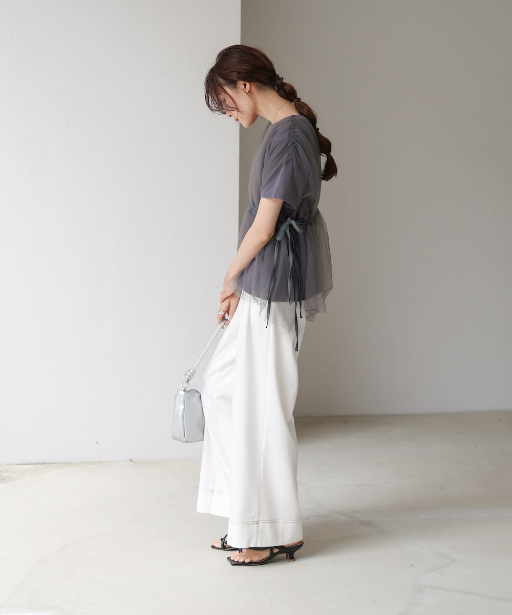 チュールドッキングギャザーカットソー