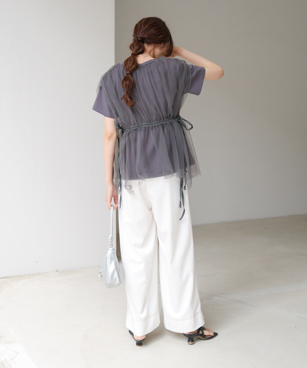 チュールドッキングギャザーカットソー