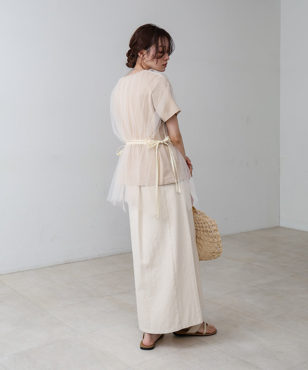 チュールドッキングギャザーカットソー