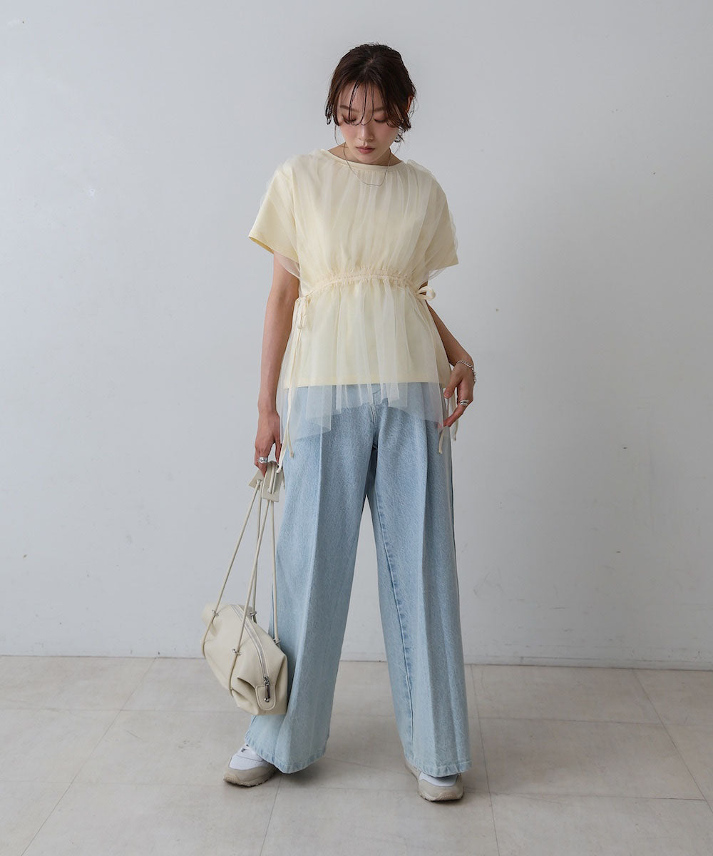 チュールドッキングギャザーカットソー