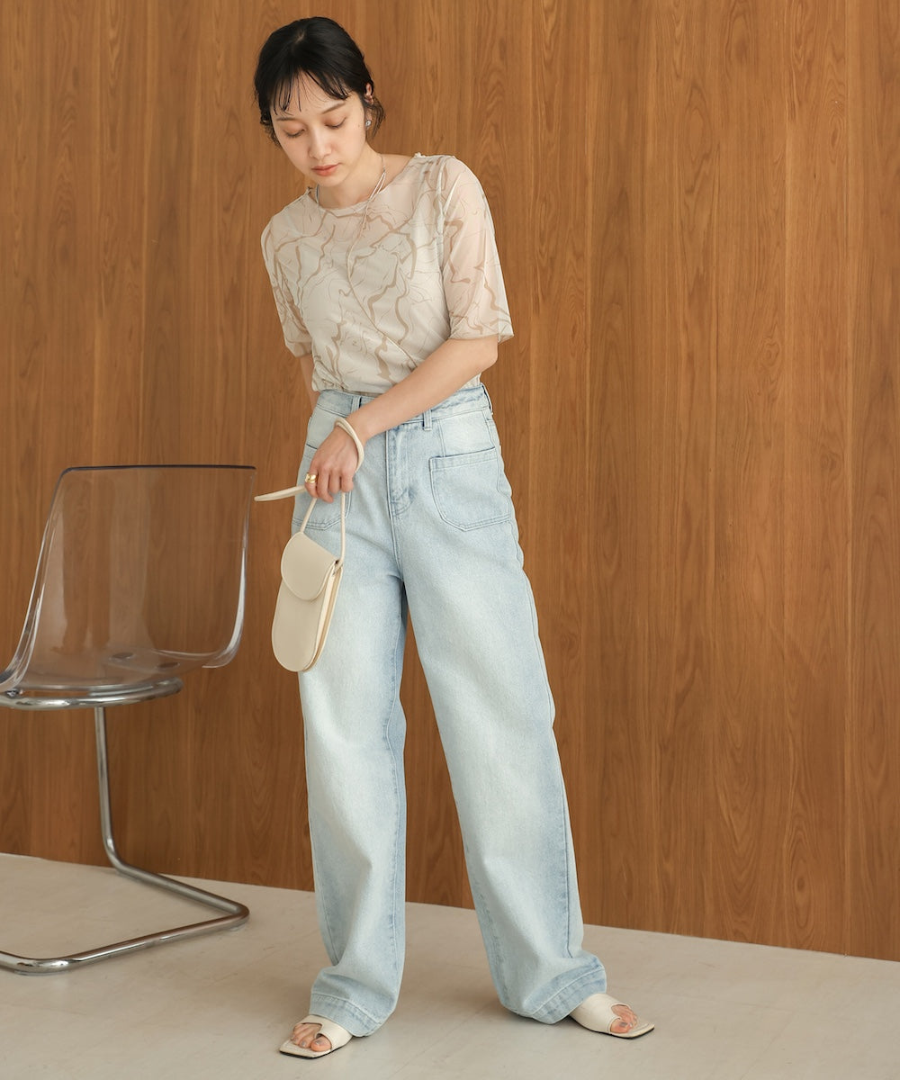 marble sheer mesh tops