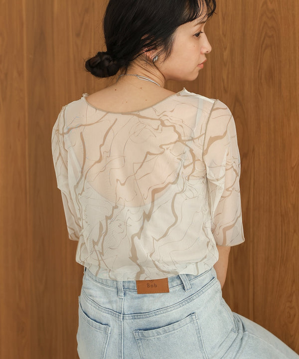 marble sheer mesh tops