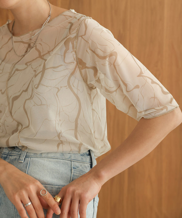 marble sheer mesh tops