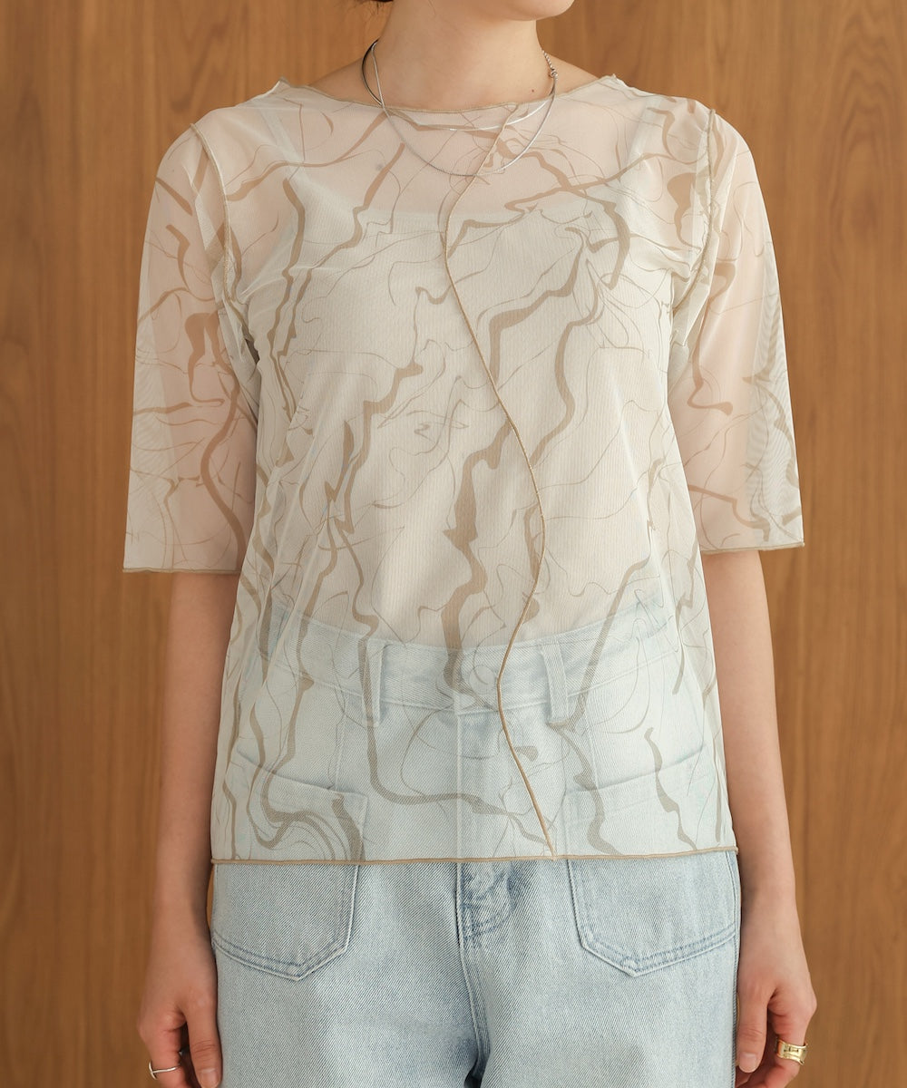 marble sheer mesh tops