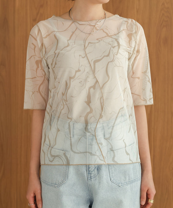 marble sheer mesh tops