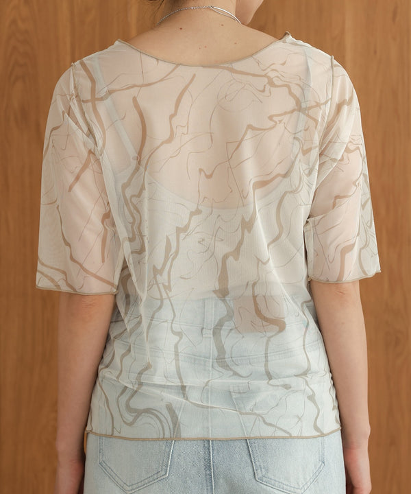 marble sheer mesh tops
