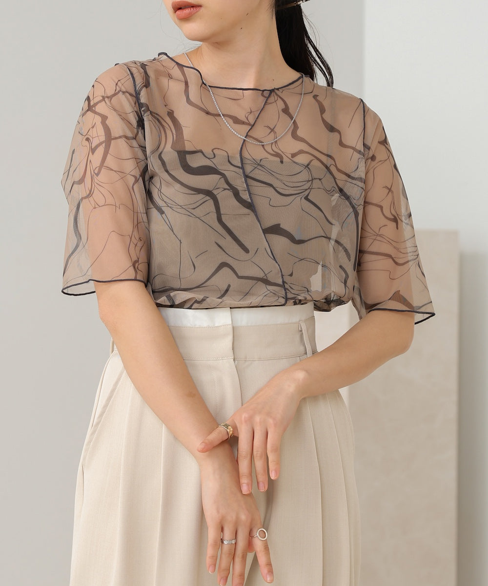 marble sheer mesh tops