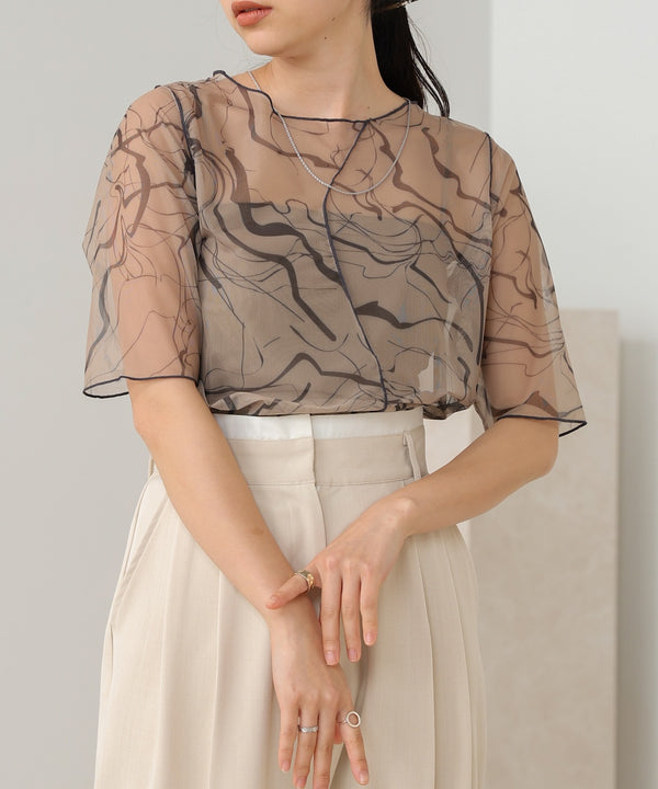 marble sheer mesh tops