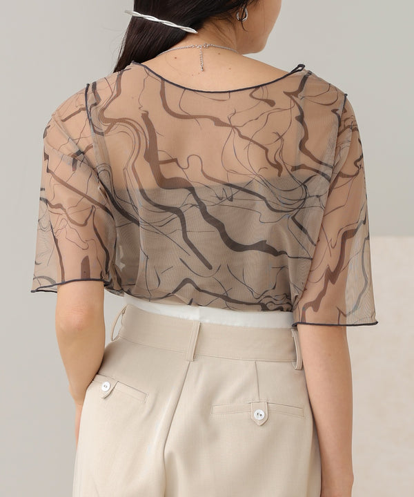 marble sheer mesh tops