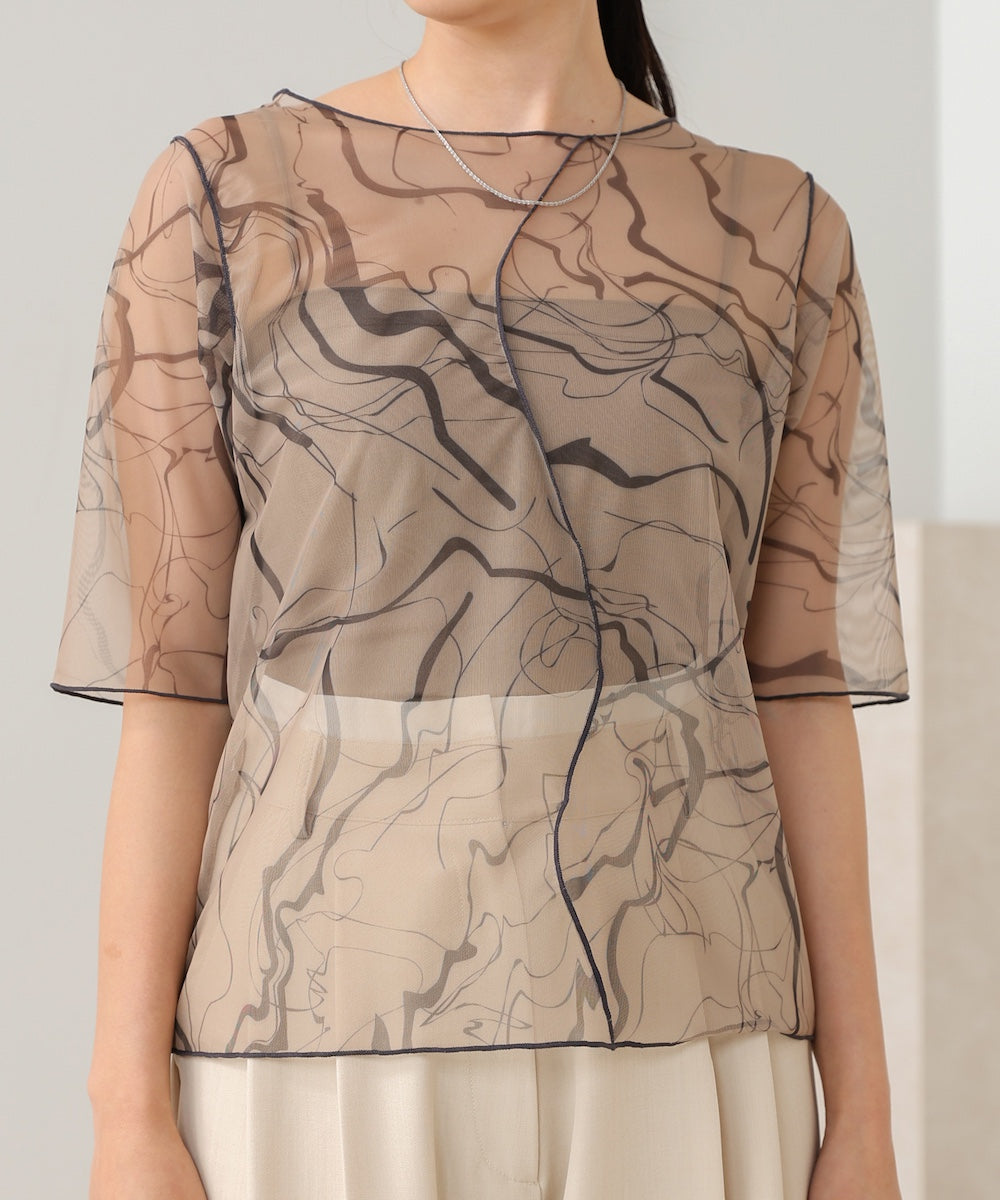 marble sheer mesh tops