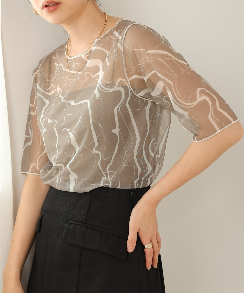 marble sheer mesh tops