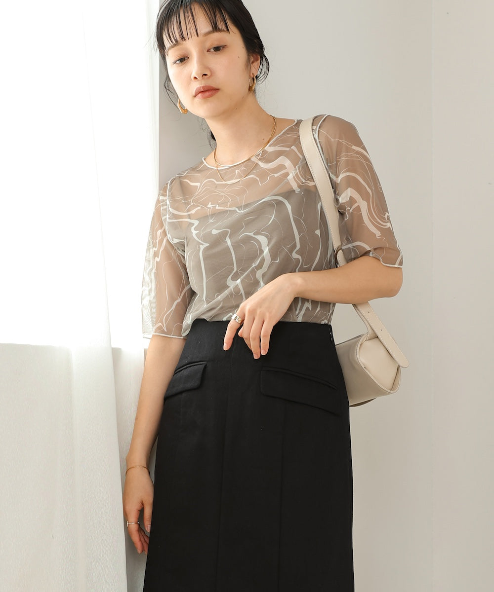 marble sheer mesh tops