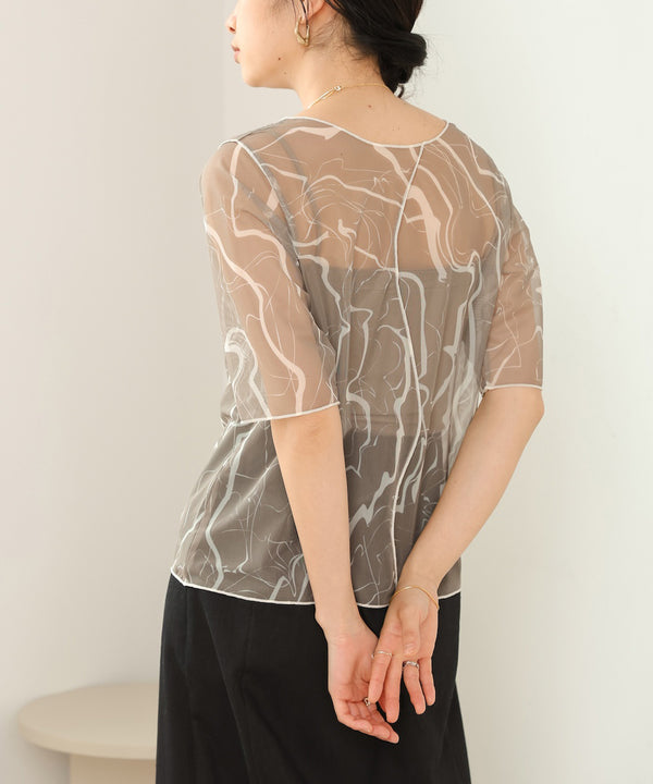 marble sheer mesh tops