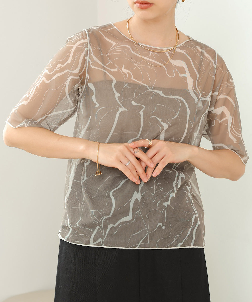marble sheer mesh tops