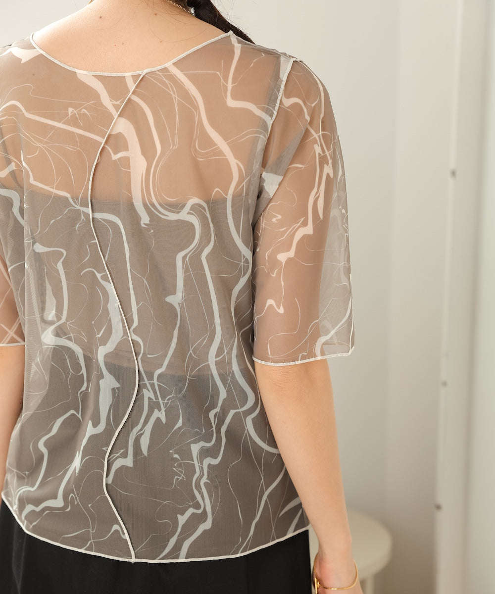 marble sheer mesh tops