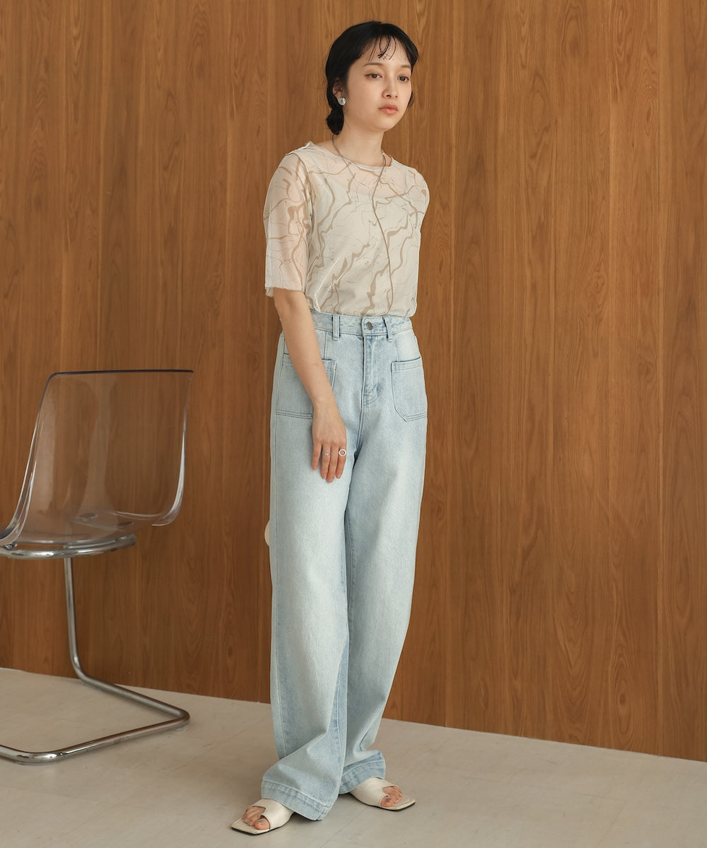 marble sheer mesh tops