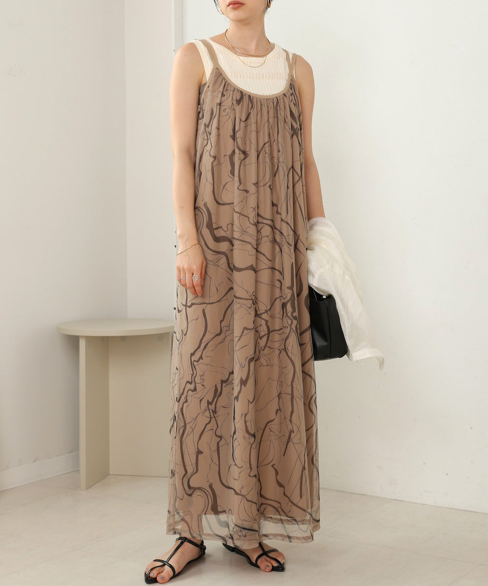 マーブルシアーメッシュキャミワンピース