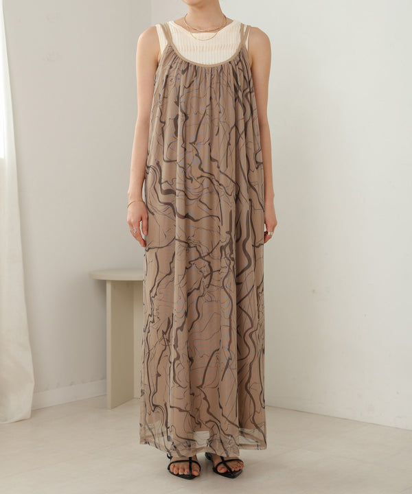 マーブルシアーメッシュキャミワンピース