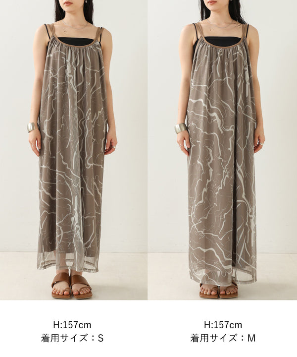 マーブルシアーメッシュキャミワンピース