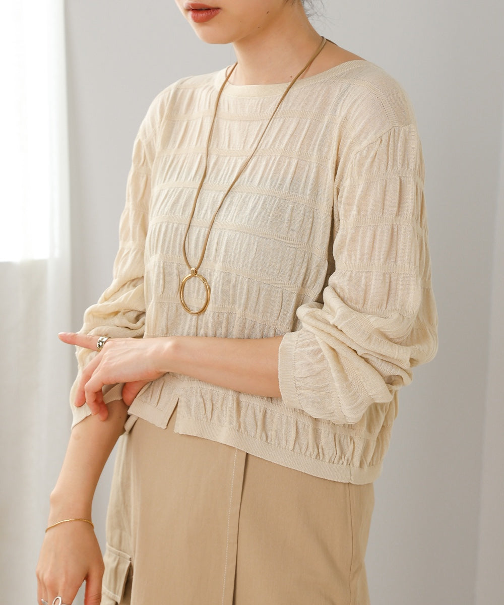 shirred 2way knit tops