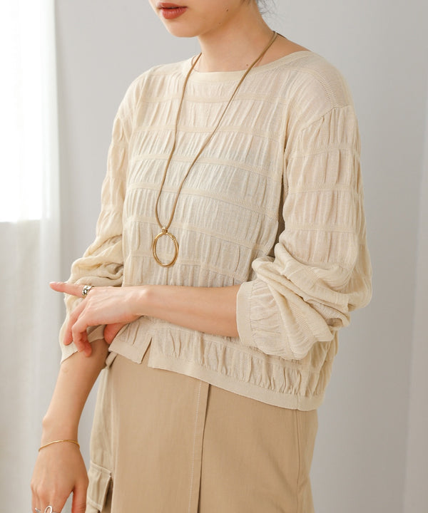 shirred 2way knit tops