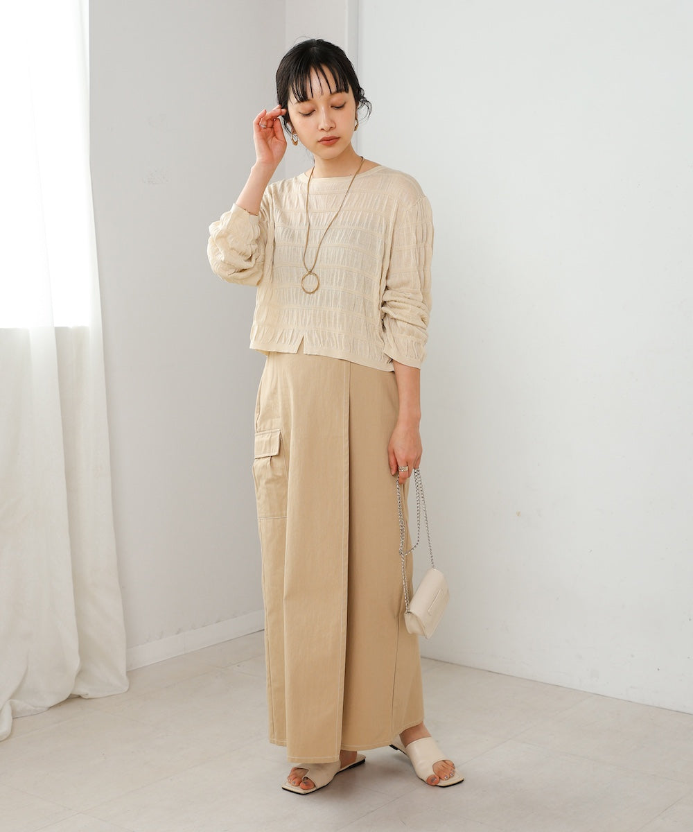 shirred 2way knit tops