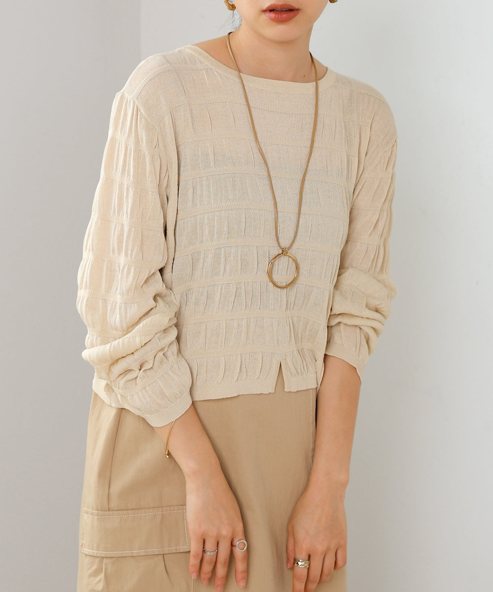 shirred 2way knit tops