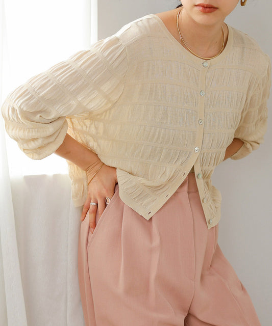 shirred 2way knit tops