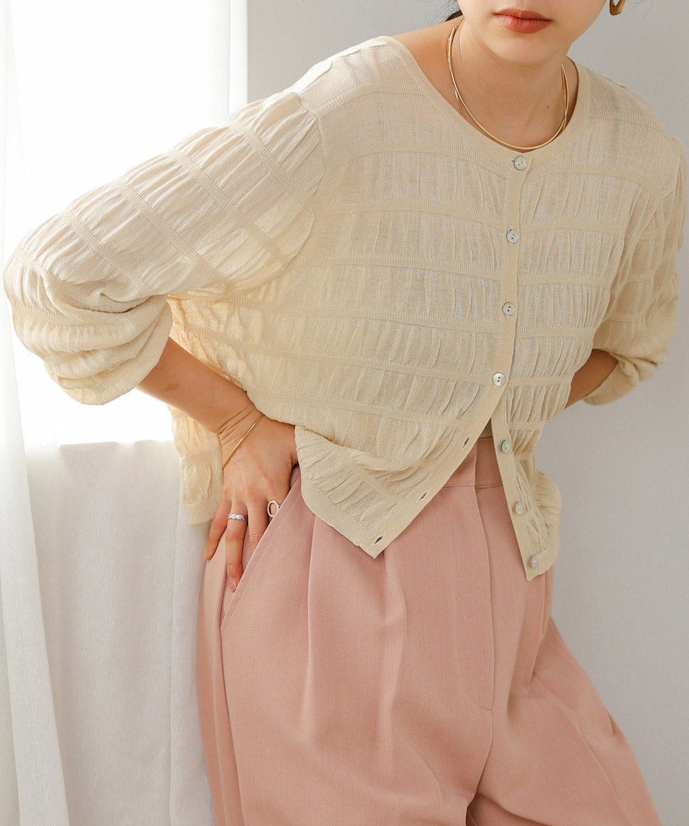 shirred 2way knit tops