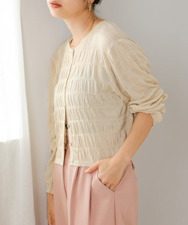 shirred 2way knit tops