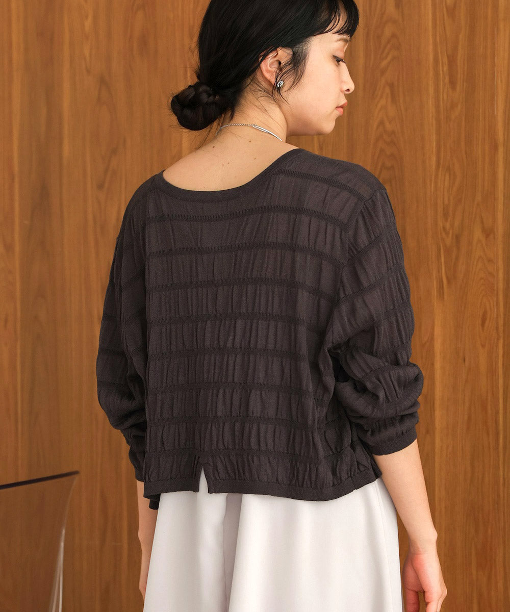 shirred 2way knit tops
