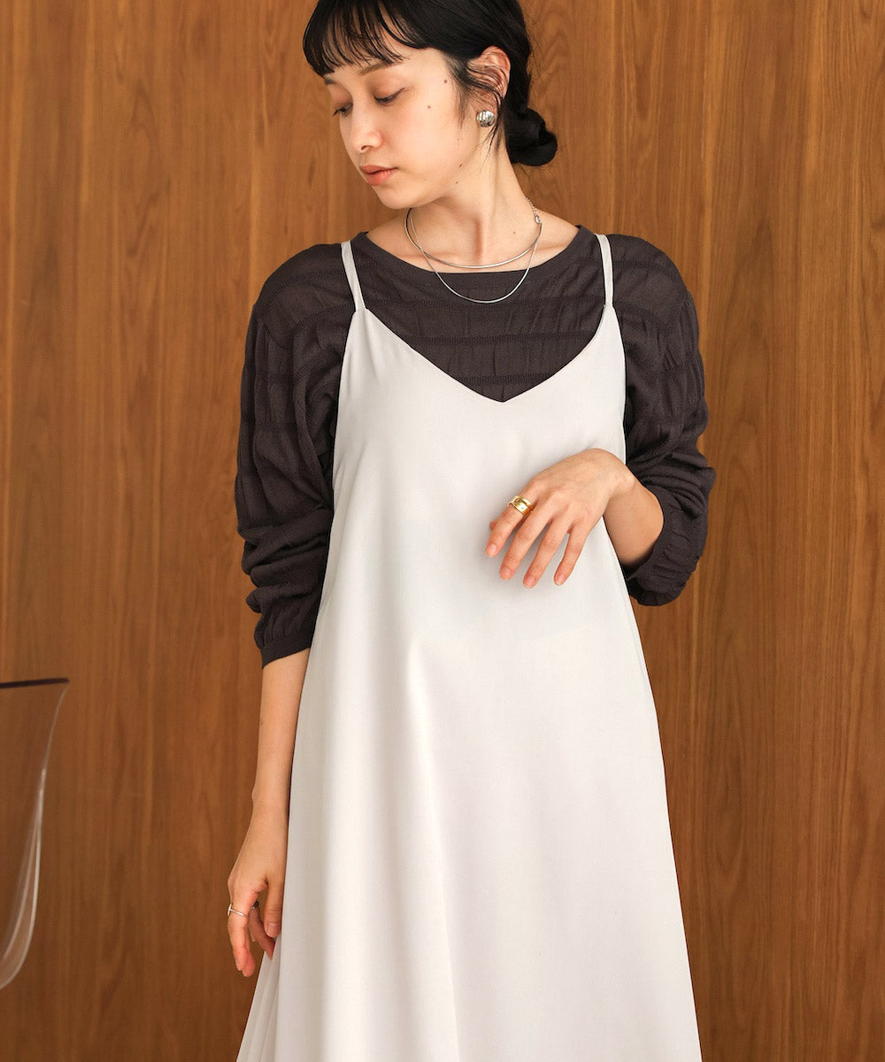 shirred 2way knit tops