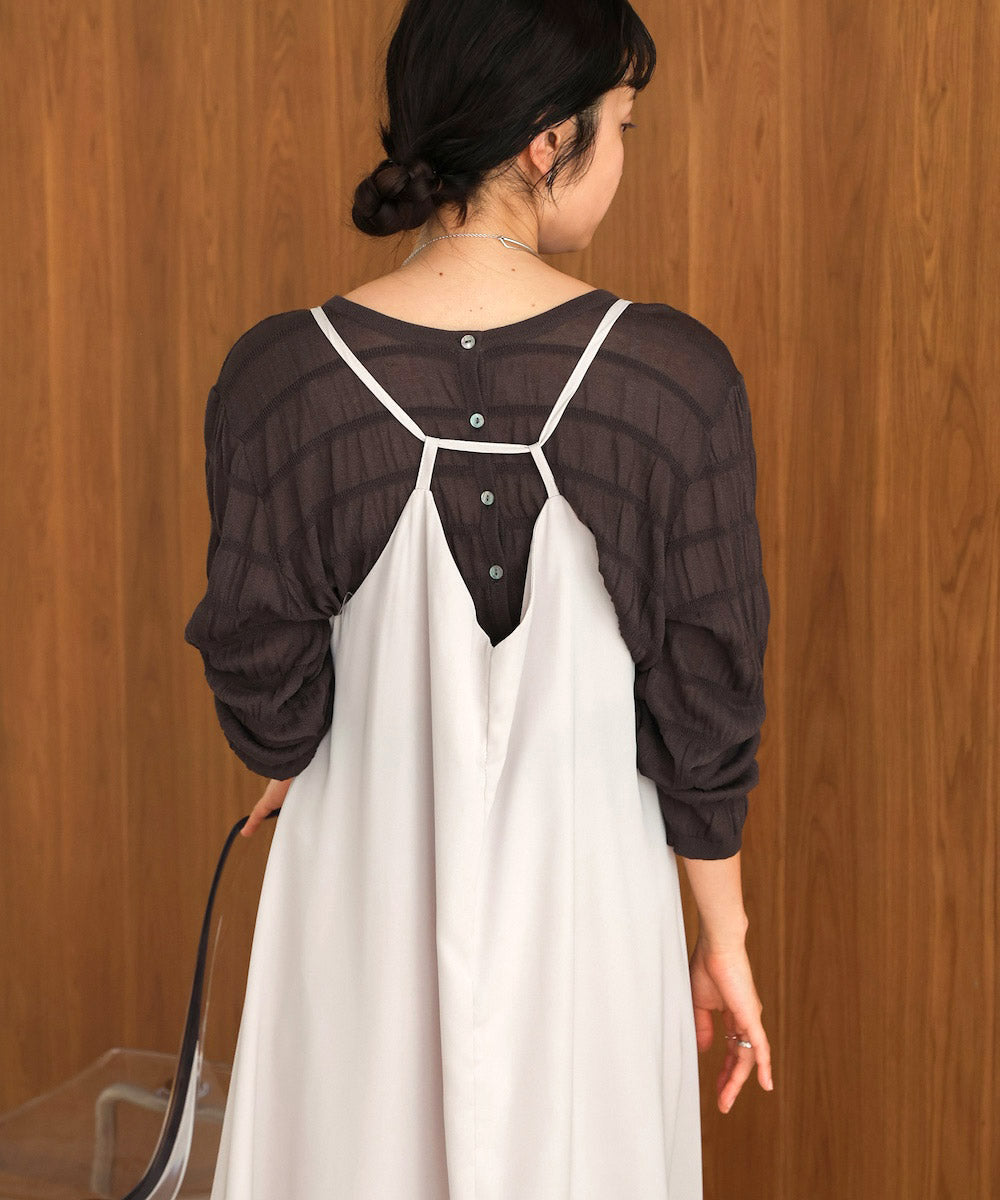 shirred 2way knit tops